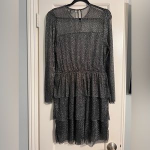 Shine party ruffle Dress Black and sliver